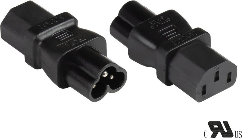 Stromadapter Kaltgeräte-Stecker C6 (gerade) an Kaltgeräte-Buchse C13 (gerade), UL, schwarz, Good Connections® (PA-0630S)