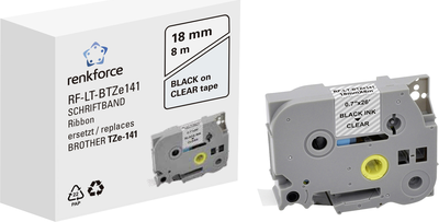 Schriftband Renkforce RF-LT-BTZe141 Kompatibel ersetzt Brother TZe-141 18 mm Bandfarbe: Transparent Schriftfarbe: Schwarz 8 m (RF-6027816)
