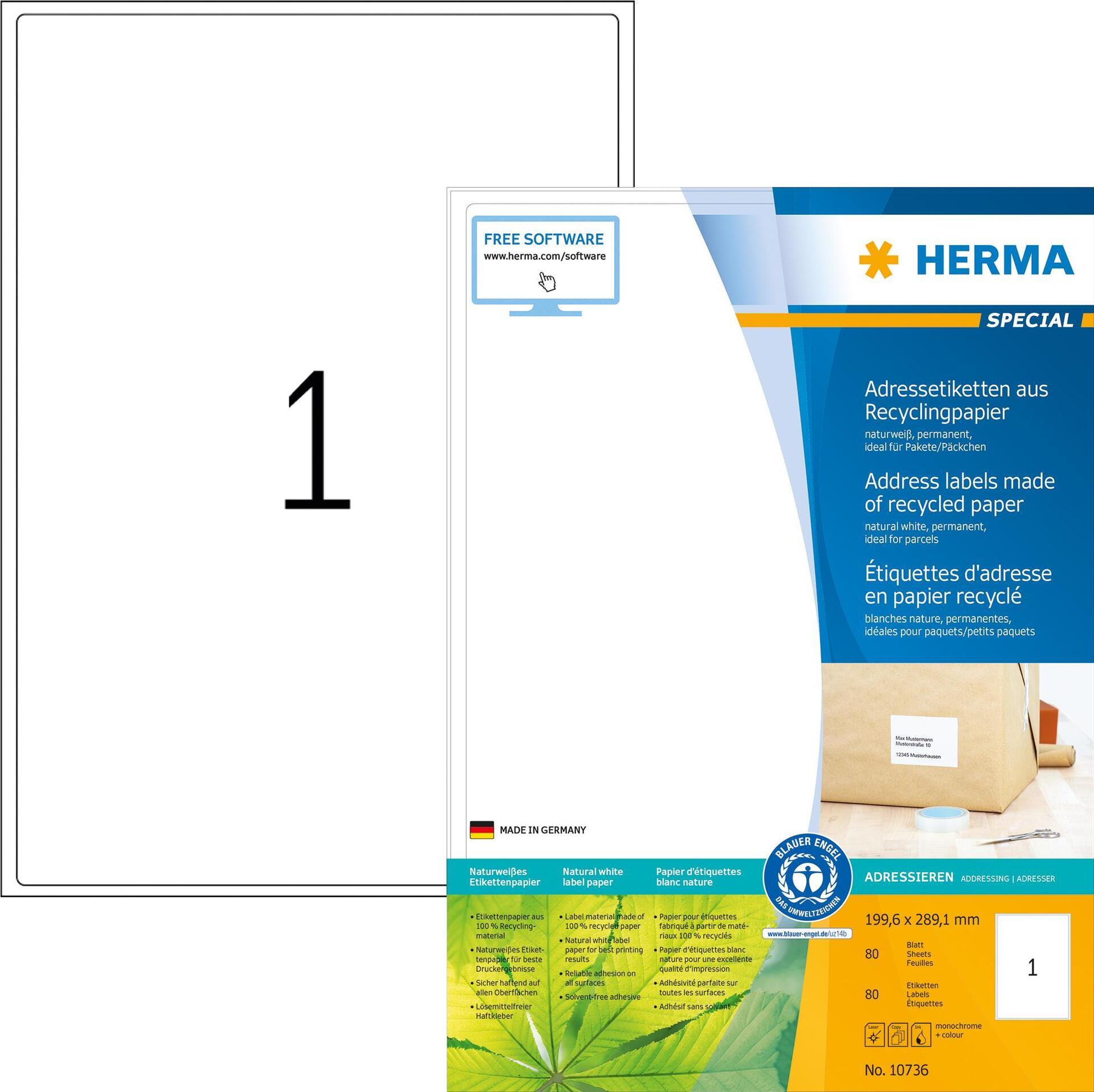 HERMA Etiketten A4 199,6x289,1 mm Rec.Blauer Engel   80 St