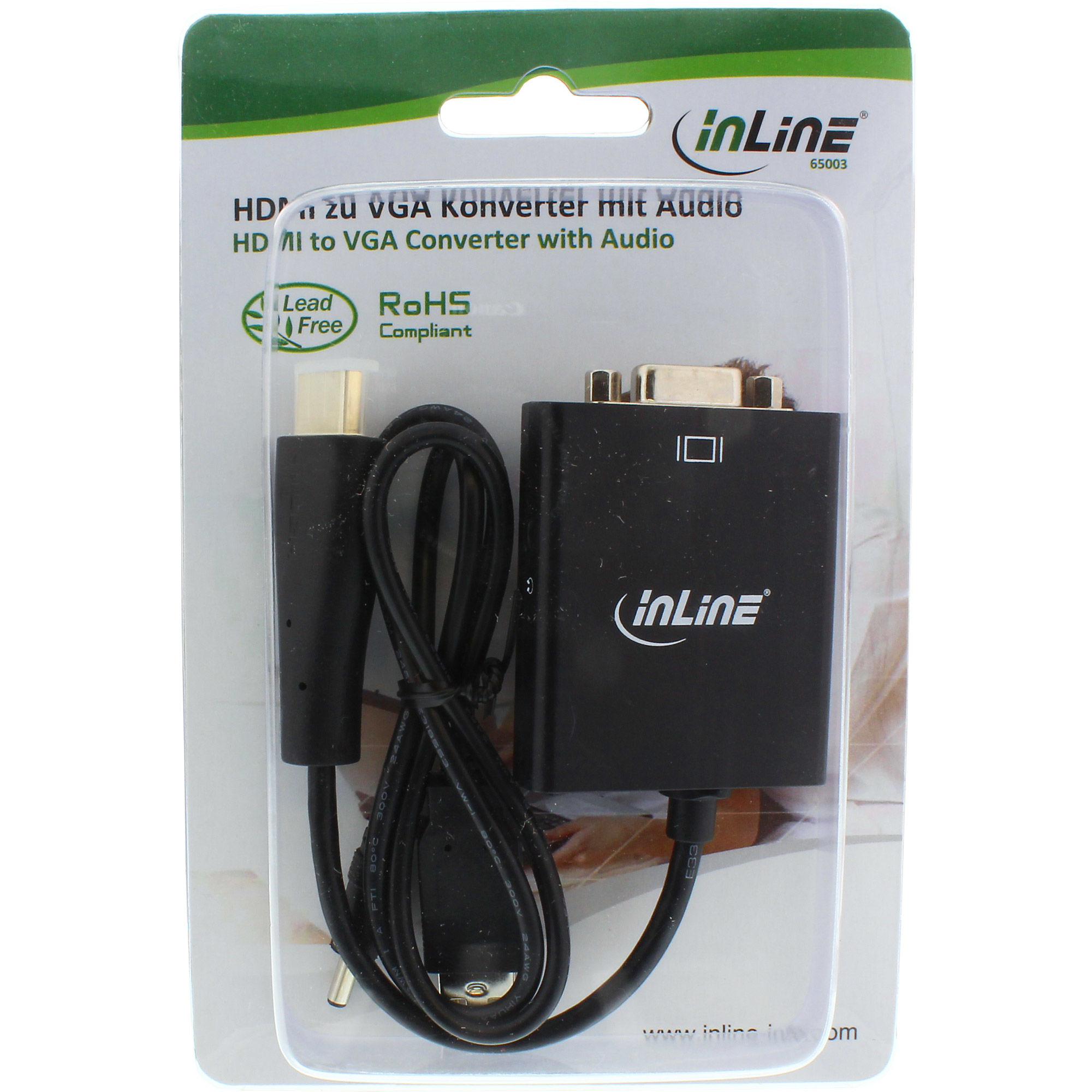 InLine HDMI zu VGA Konverter Dongle mit Audio, 1080p, Schwarz