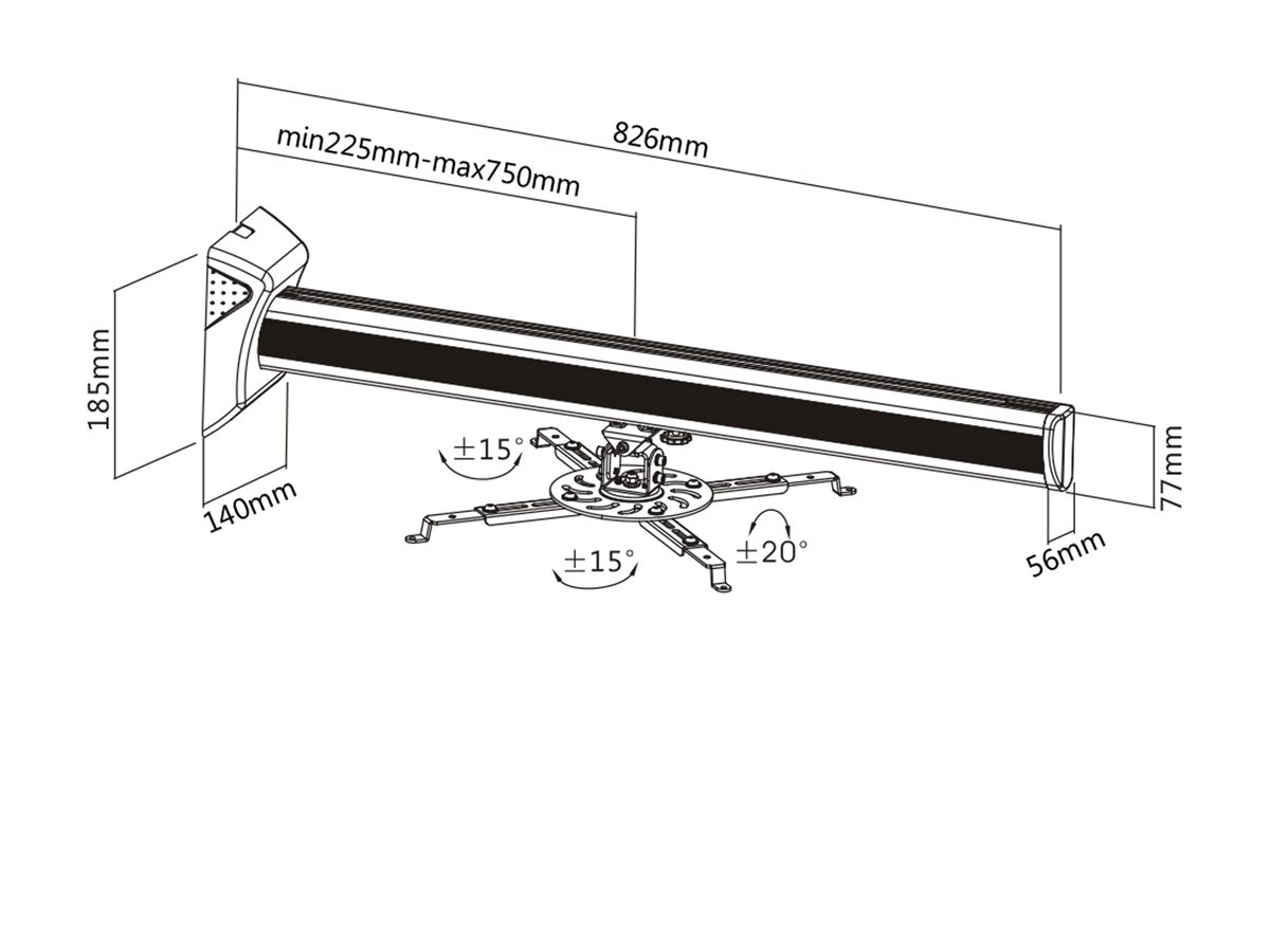 InLine 23139A Wandhalterung für Beamer Metall max. 16 kg Schwarz
