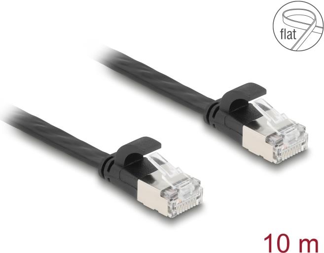 Delock RJ45 Flachband Patchkabel Stecker zu Cat.6A 10 m schwarz (81169)