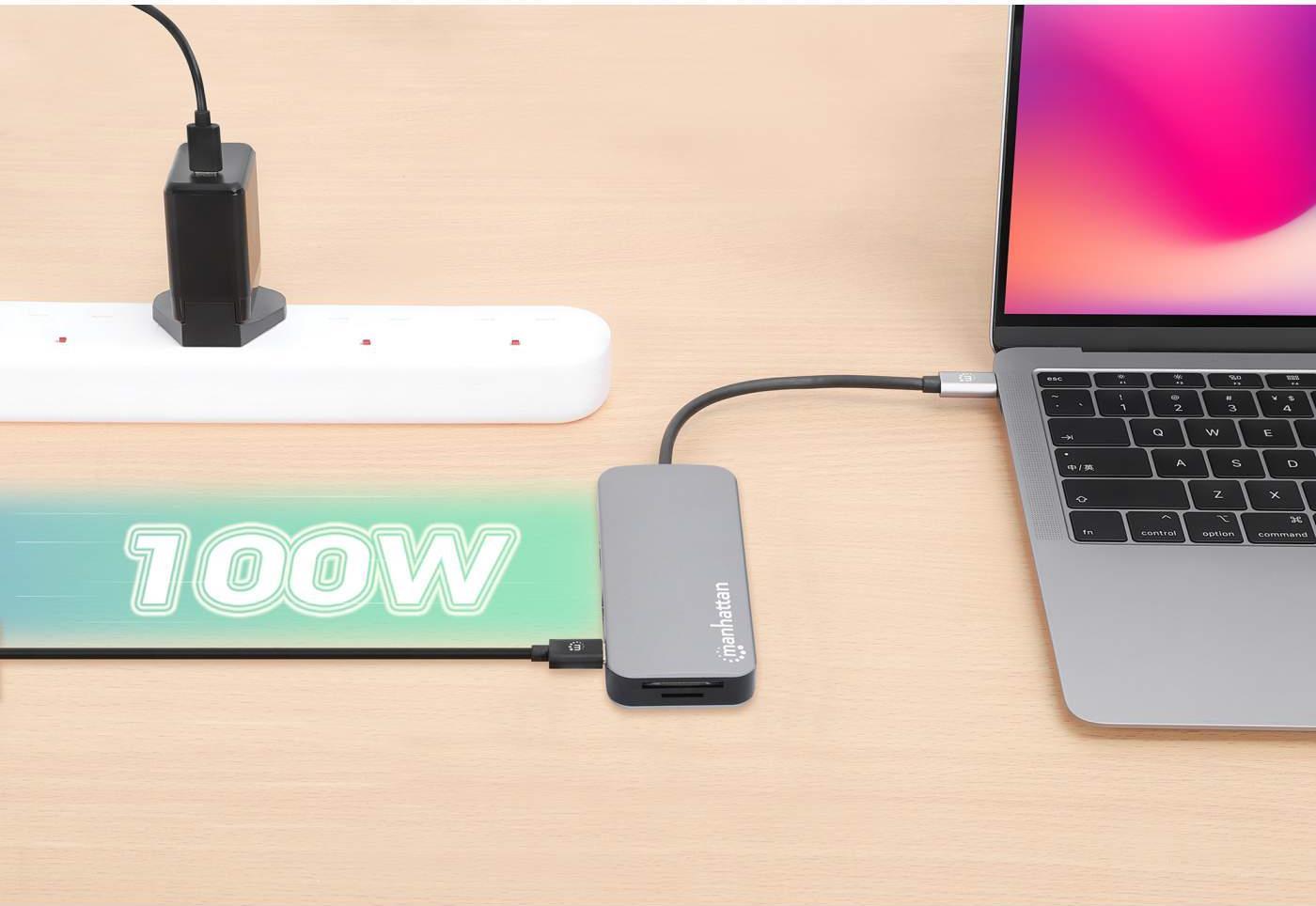 Manhattan USB-C 8-in-1 Dockingstation HDMI 4K USB 3.2 Gen 1 Space Grau