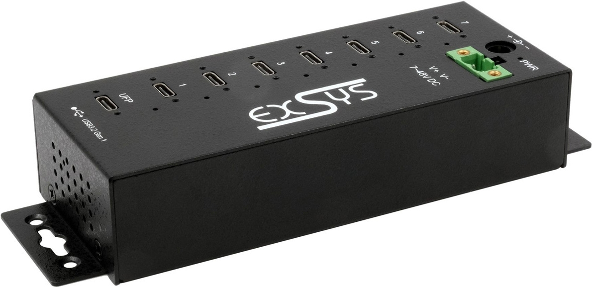 EXSYS GmbH Managed 7-Port USB 3.2 Gen 1 Metall HUB, 7x USB-C, 15KV ESD (EX-1537HMVS)