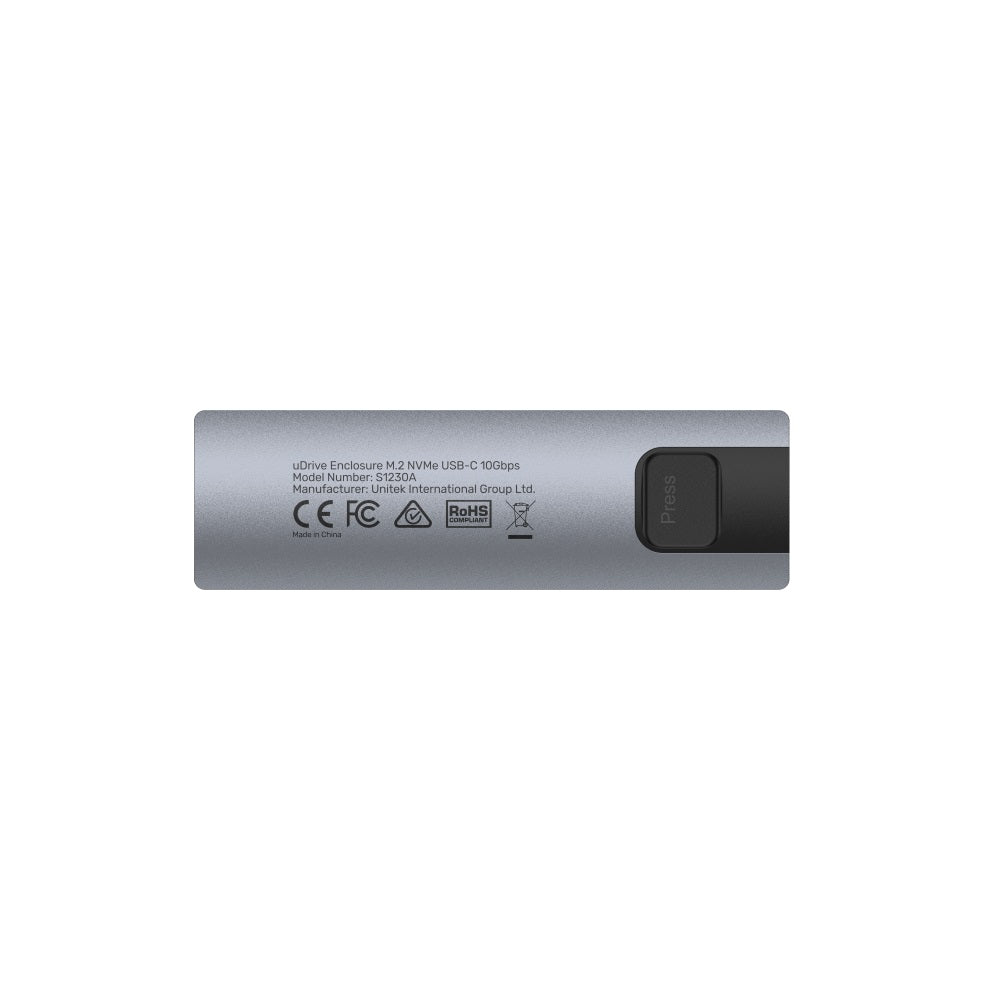 Unitek uDrive S1230A M.2 SSD-Gehäuse USB-C 10 Gbit/s NVMe/SATA Space-grau