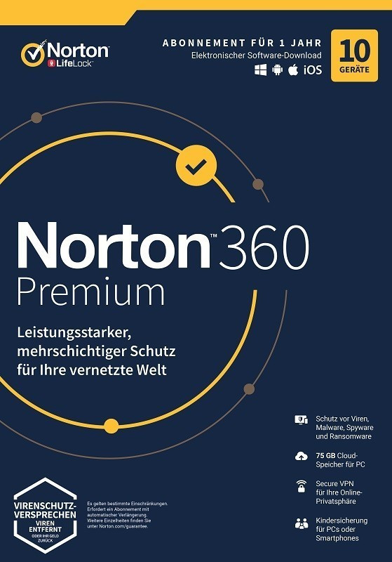 NORTONLIFELOCK 360 PREMIUM 75GB GE 1 USER 10 DEVICE 12 Months GENERIC MM (21405825)