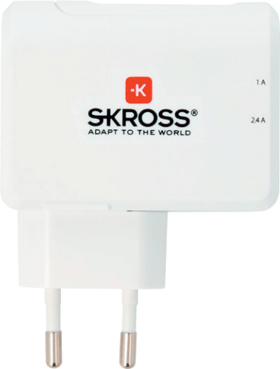 Skross 2.800111. Aufladetyp: Innenraum, Outdoor, Energiequelle: AC, Aufladekompatibilität: Universal. Eingangsspannung: 100-240, Maximale Ausgangsspannung: 5 V. Anzahl USB 2.0 Anschlüsse: 2. Produktfarbe: Weiß (2800111-2)