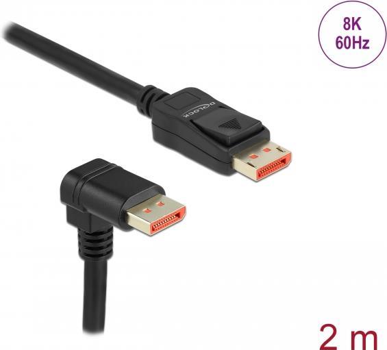 Delock - DisplayPort-Kabel - DisplayPort (M) gewinkelt bis DisplayPort (M) Verriegelung - DisplayPort 1,4 - 2,0m - unterstützt 8K 60 Hz (7680 x 4320) - Schwarz (87051)