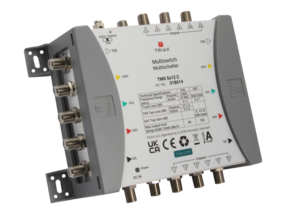 Triax TMS 5x12 C Kaskaden-Multischalter 4 SAT + 1 terrestrisch, 12 Ausgänge, Grau