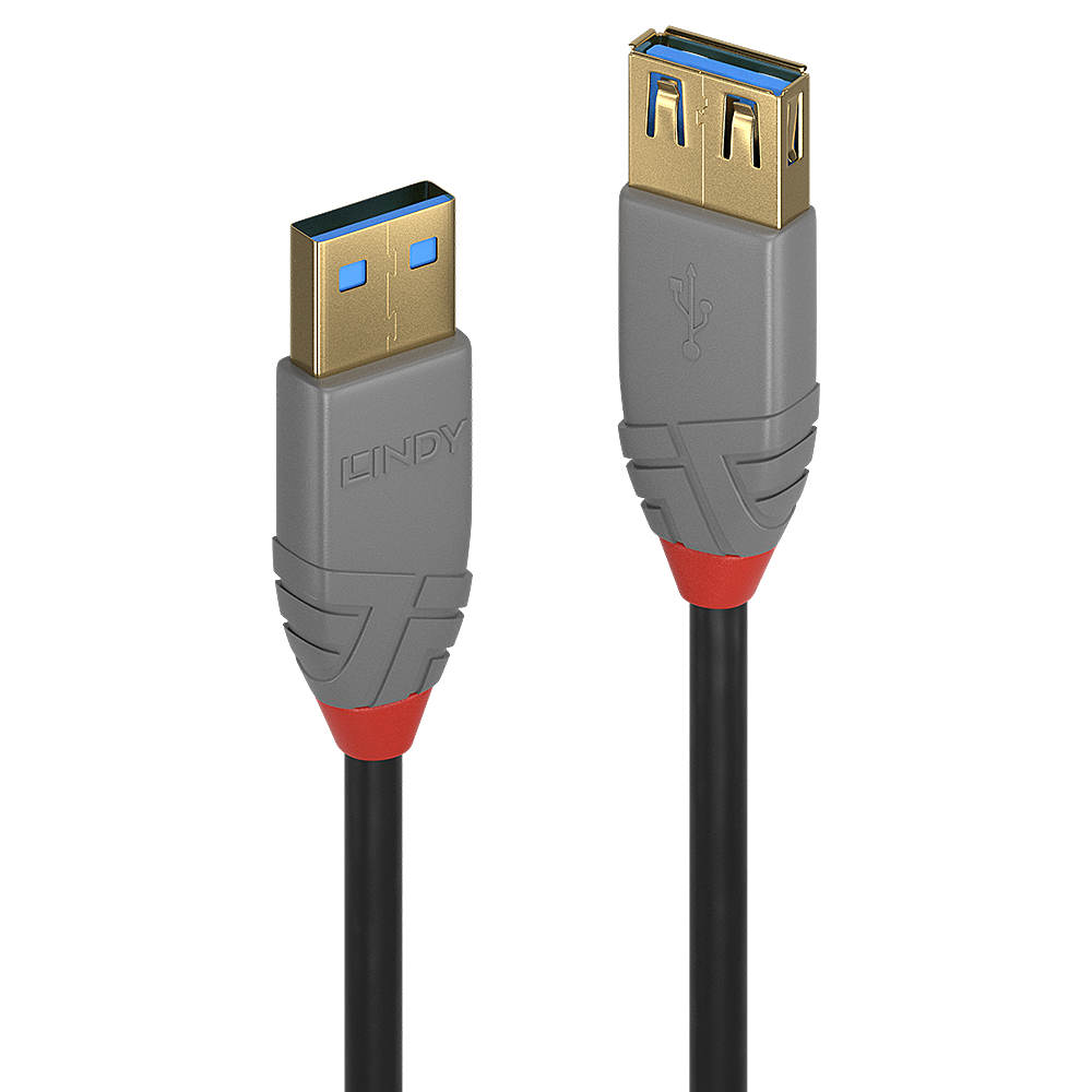 Lindy 3m USB 3.2 Typ A Verlängerungskabel, 5GBit/s, Anthra Line USB Typ A Stecker an A Kupplung (36763)