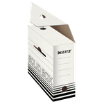LEITZ Archiv-Schachtel Solid, weiß/schwarz (B)100 mm 100% geriffelter Recyclingkarton, doppelter Boden & Wände, - 10 Stück (6128-00-01)