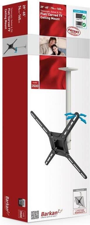 Barkan Flat/Curved TV-Deckenhalterung 3500 Deckenhalterung, voll beweglich, 29-63" , maximales Gewicht (Kapazität) 40 kg, Weiß (3500)