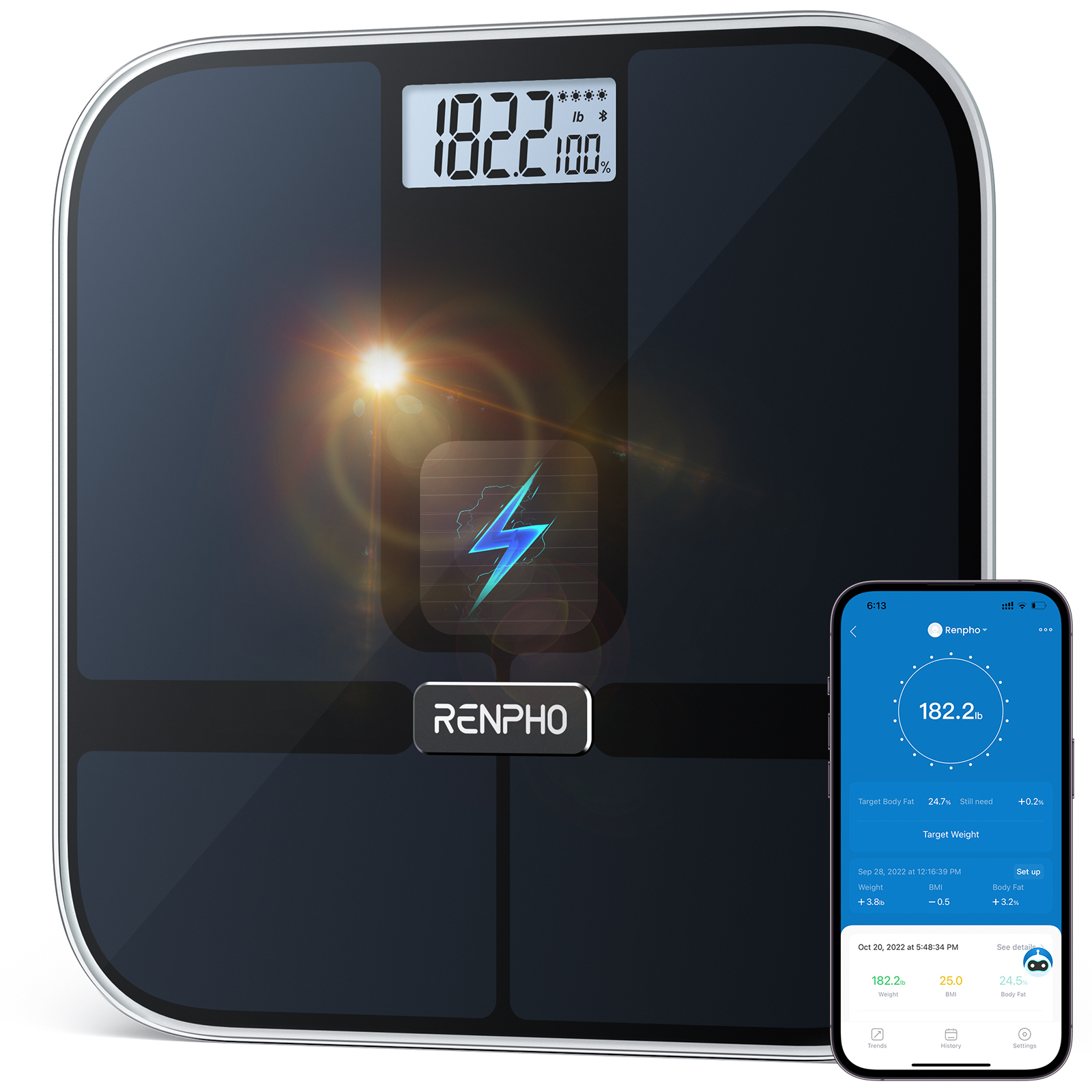 Renpho Elis Solar 2 Elektronische Personenwaage 180 kg Schwarz
