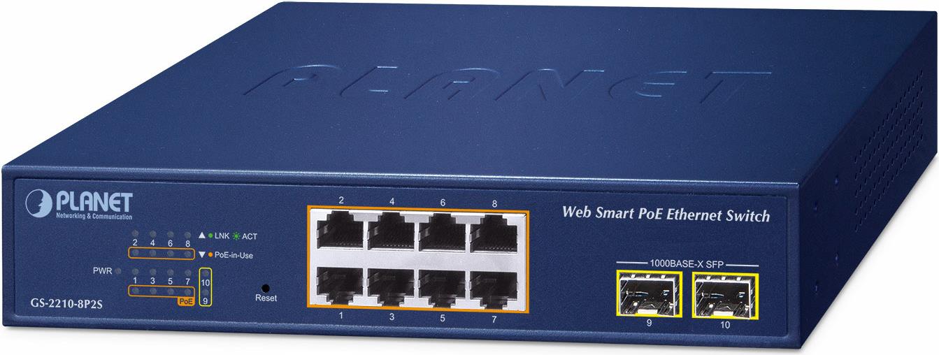 PLANET 8-Port 10/100/1000T 802.3at Managed L2 Gigabit Ethernet (10/100/1000) Blau (GS-2210-8P2S)