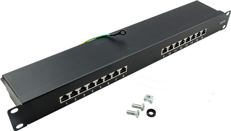 LogiLink EconLine 19" Patch Panel Kat.6, 16 RJ45 Ports, 1 HE, geschirmt, Schwarz