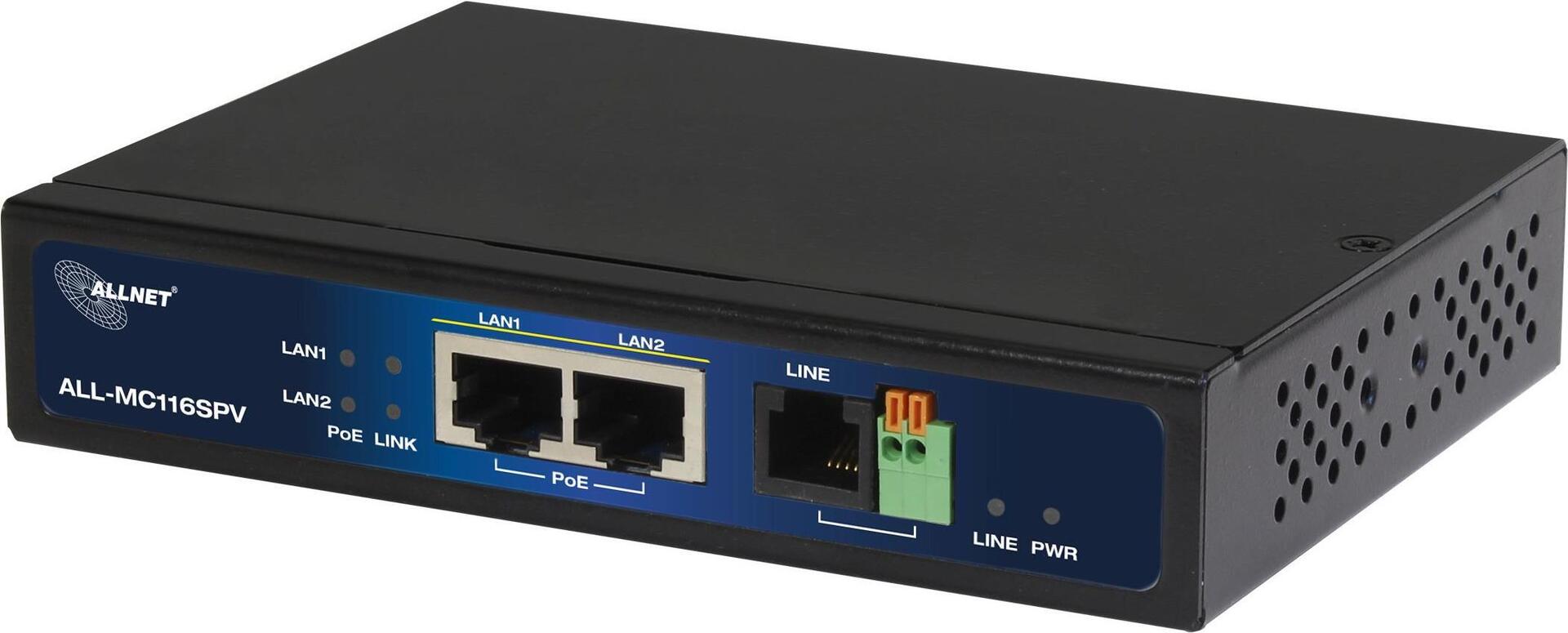 ALLNET ISP Bridge Modem VDSL2 mit Vectoring/Point-to-Point Slave-Modem & 2x PoE IEEE802.3at Ports "unmanaged "ALL-MC116SPV-VDSL2 (A193137)