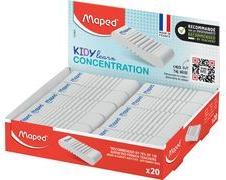Maped Kunststoff-Radierer KIDY learn CONCENTRATION, 20er Display, weiß, strukturierte & geriffelte Oberfläche für - 20 Stück (121801)