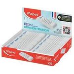 Maped Kunststoff-Radierer KIDY learn CONCENTRATION, 20er Display, weiß, strukturierte & geriffelte Oberfläche für - 20 Stück (121801)