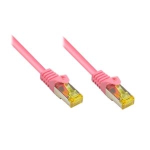 RJ45 Patchkabel mitCat.7 Rohkabel und Rastnasenschutz (RNS®), S/FTP, PiMF, halogenfrei, 600MHz, OFC, magenta, 30m, Good Connections® (8070R-300M)