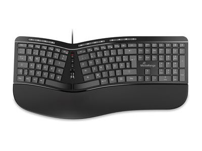 MediaRange MROS120 Ergonomische Multimedia-Tastatur QWERTZ 124 Tasten USB Schwarz