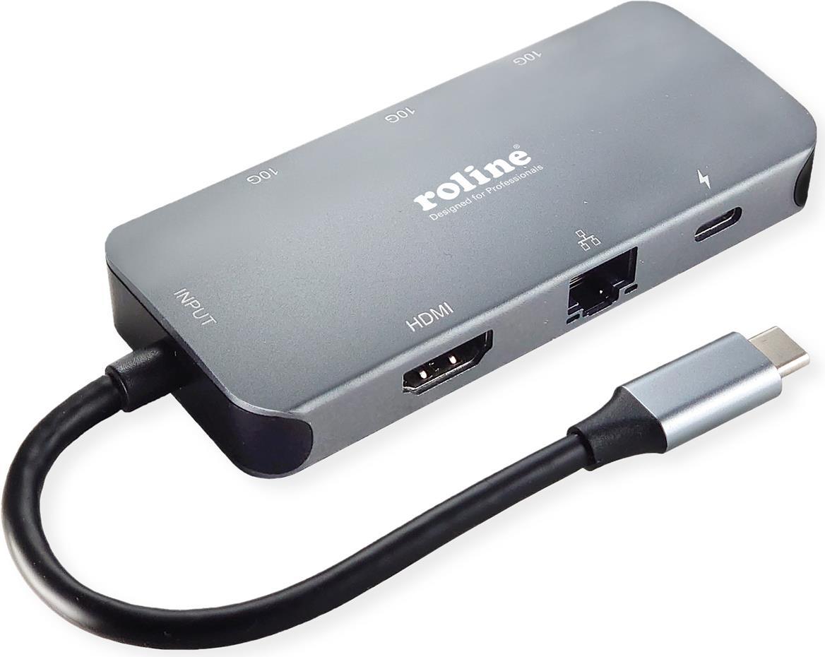 ROLINE USB 3.2 Gen 2 Typ C Multiport Dockingstation, 4K HDMI, LAN (12.02.1121)