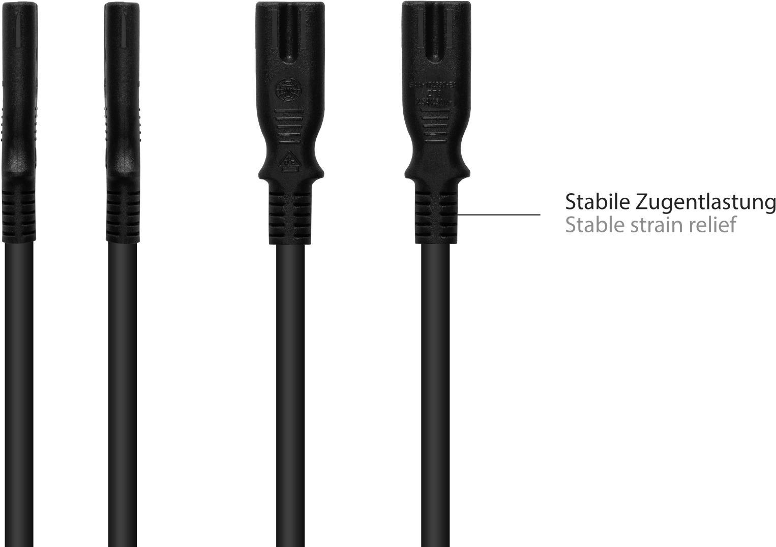Euro-Netzkabel Euro-Stecker Typ C (gerade) an C7/Euro 8 Buchse (gerade), schwarz, 0,75 mm², 0,75 m, Good Connections® (P0370-S007)