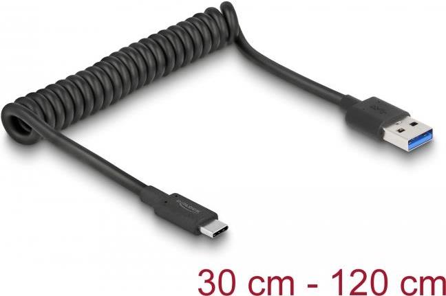 DELOCK USB 3.1 Gen 2 Spiralkabel Typ-A Stecker zu Typ-C Stecker