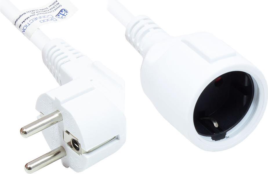 Verlängerung Schutzkontakt-Stecker Typ E+F (CEE 7/7, gewinkelt) an Buchse Typ F (CEE 7/3, gerade), weiß, 1,50 mm², 2 m, Good Connections® (P0102-W020)