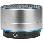 Manhattan Metallic Bluetooth Speaker (Clearance Pricing), Splashproof, Range 10m, microSD card reader, Aux 3,5mm connector, USB-A charging cable included (5V charging), Silver, Three Years Warranty (165327)