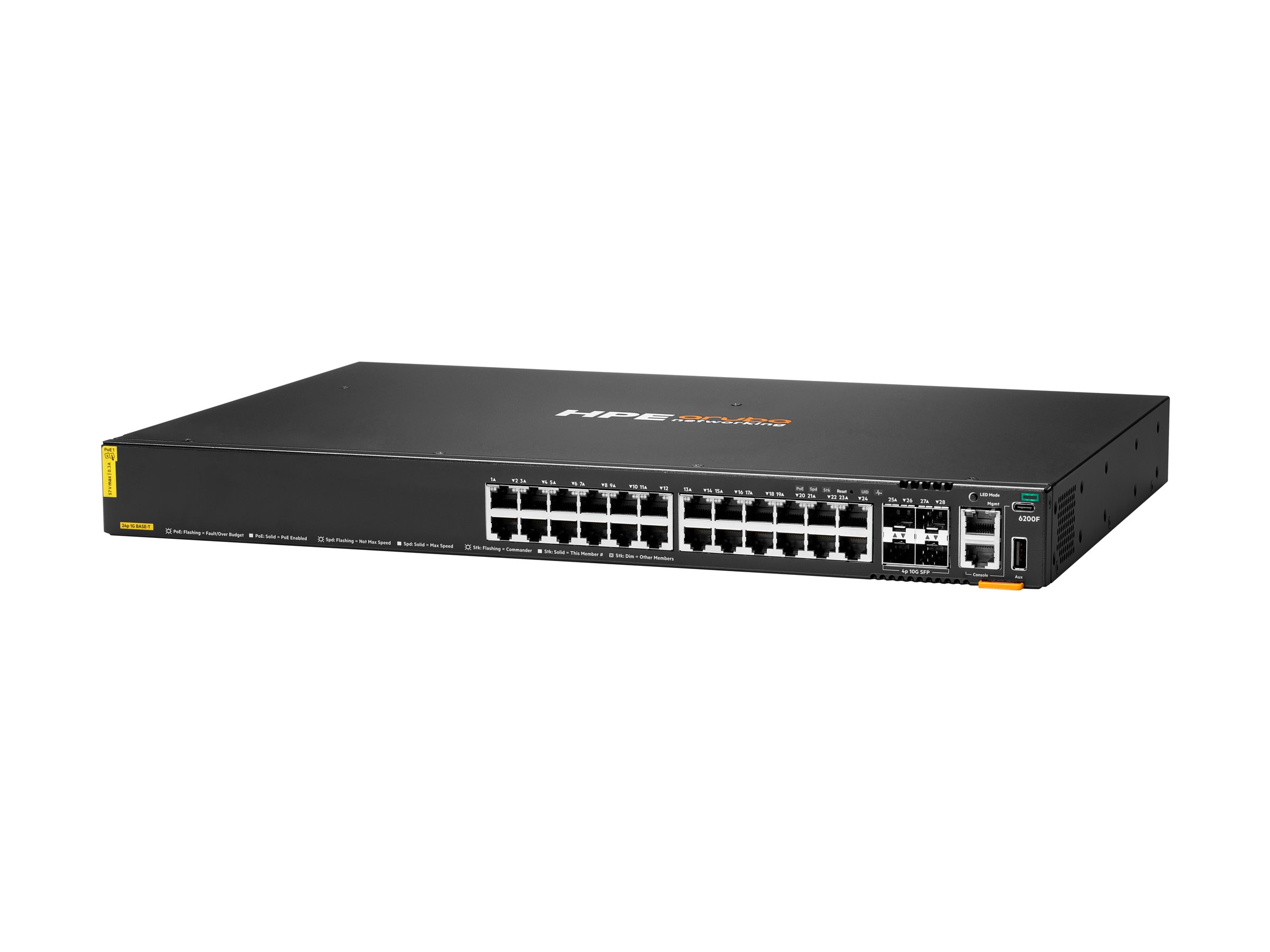 HPE Aruba CX 6200 6200F 24G Class4 PoE 4SFP+ 370W Switch Grau