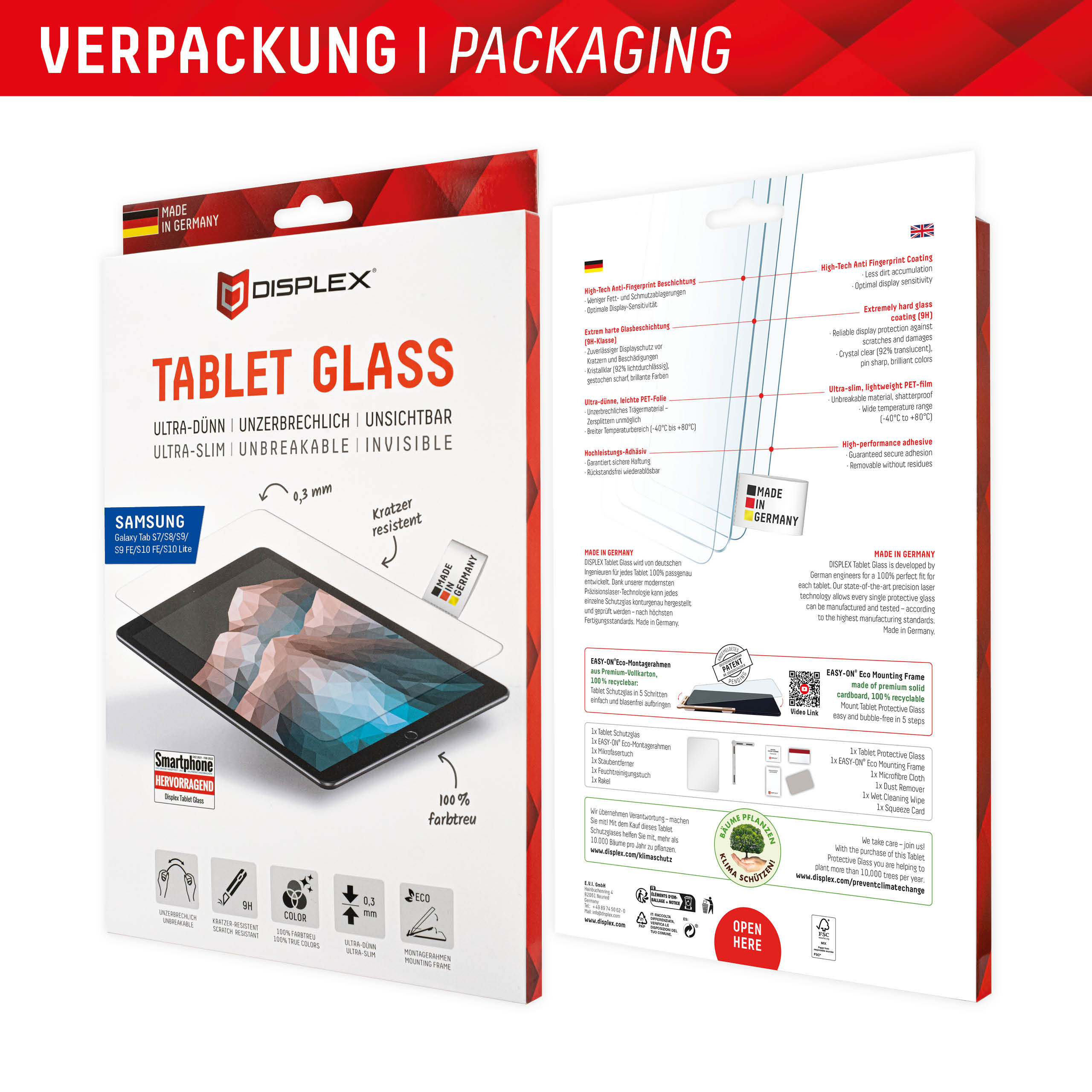 Displex Tablet Glass Bildschirmschutz für Samsung Galaxy Tab S7 Transparent