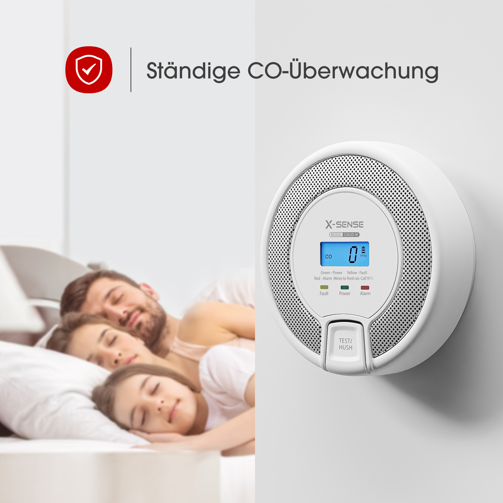 X-Sense CO03D-W Funkvernetzter Kohlenstoffmonoxid-Melder Weiß/Grau