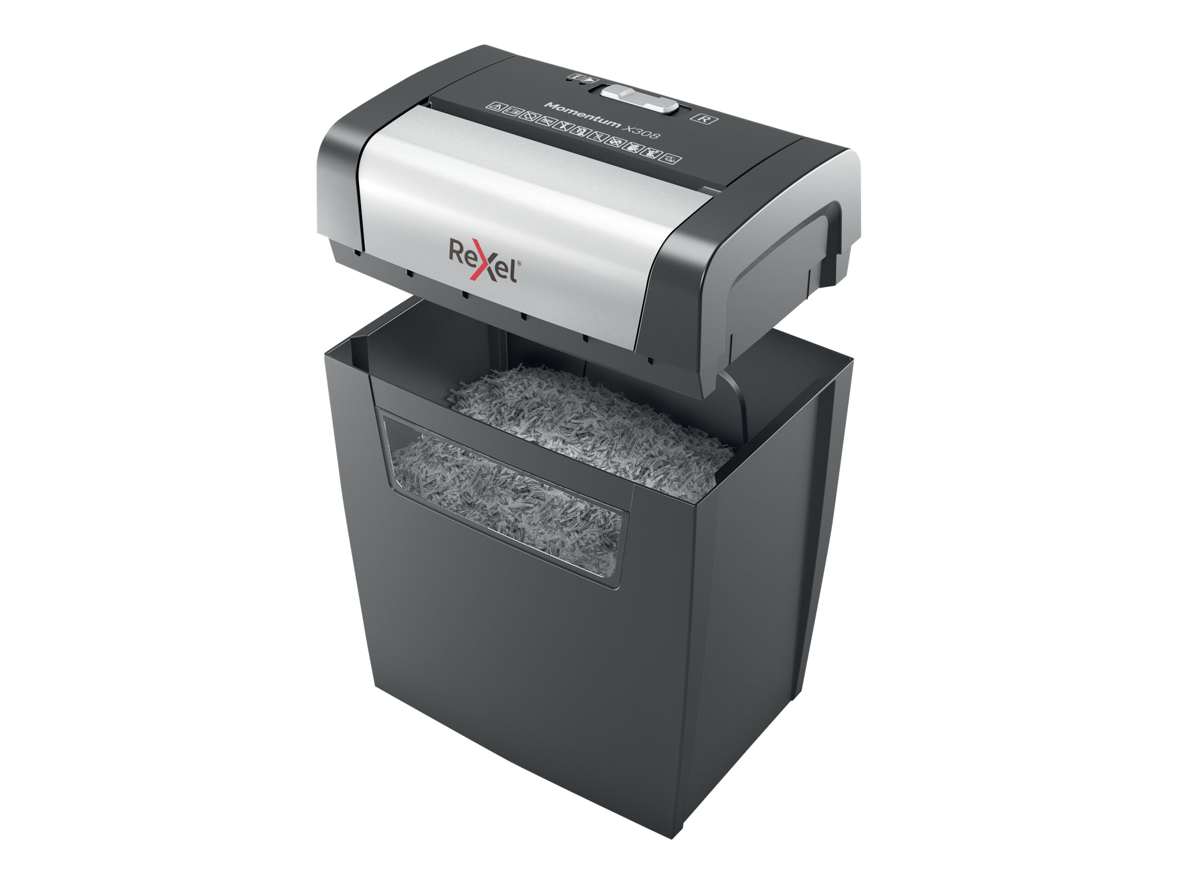 Rexel Momentum X308 Aktenvernichter 8 Blatt Kreuzschnitt 5 x 42 mm Schwarz