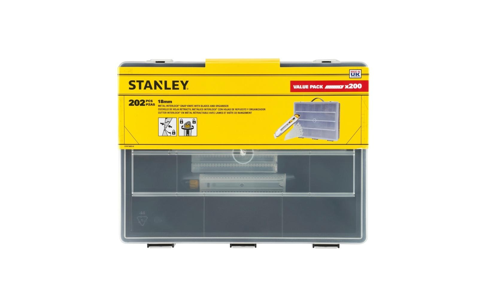 Stanley Klingen-Promopack mit Interlock Cutter 18 mm und 200 Abbrechklingen in Sortimentsbox Grau