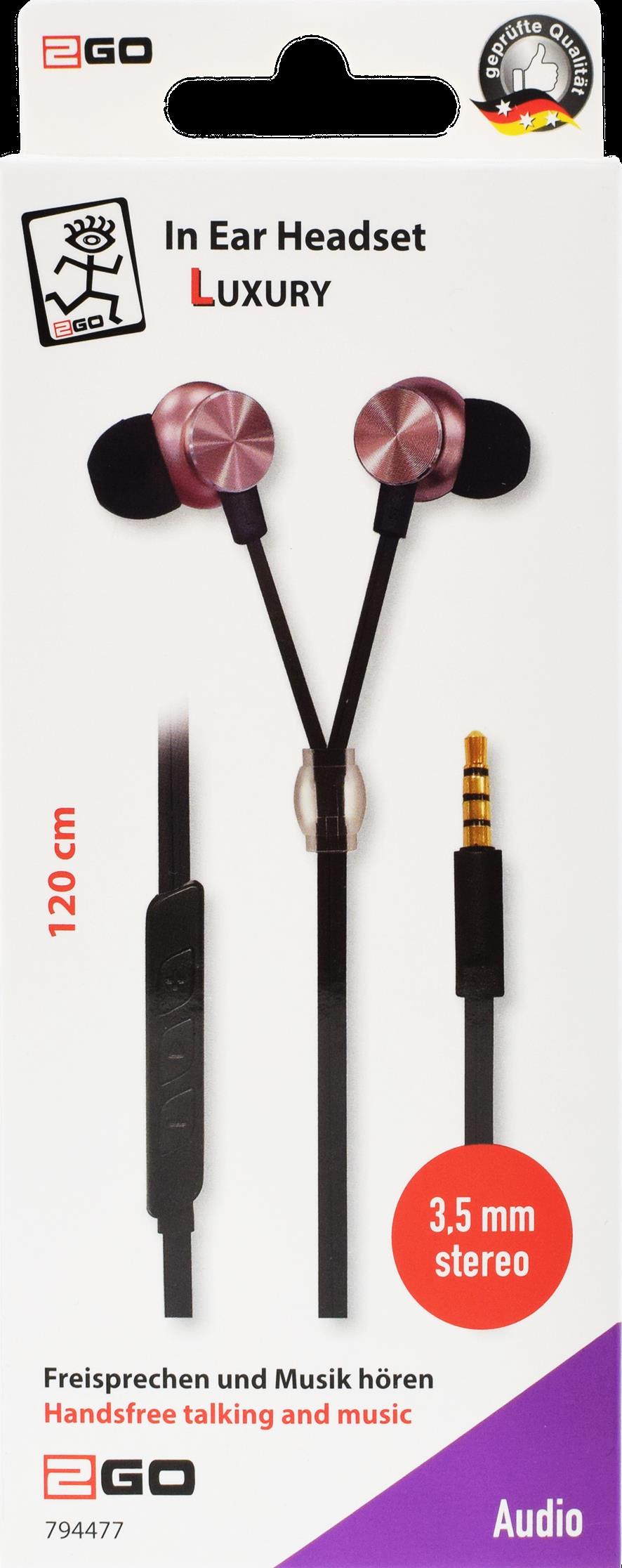2GO In-Ear Stereo-Headset \"Luxury\" - rosé Zipper-Style