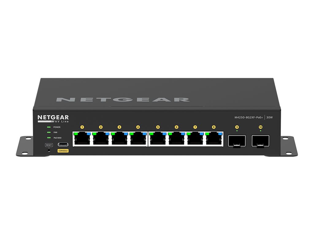NETGEAR AV Line M4250-8G2XF-PoE+ Managed Layer-3 Switch, 8x Gigabit PoE+, 2x 10G SFP+, Schwarz