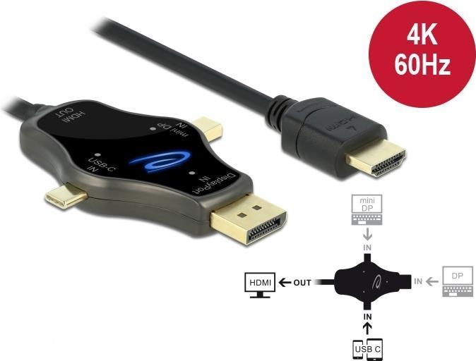 Delock 7,60cm (3") 1 Monitorkabel mit USB-C™ / DisplayPort / mini DisplayPort Eingang auf HDMI Ausgang mit 4K 60 Hz (85974)