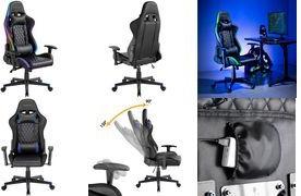 LogiLink Gaming-Stuhl, Kopf- & Lendenwirbelstütze, schwarz mit RGB-Beleuchtung, extra Aufbewarhungstasche unter dem - 1 Stück (EO0076)