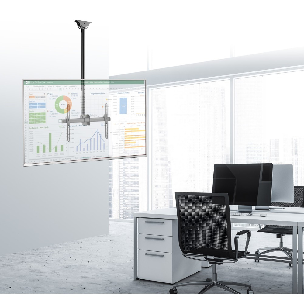 Techly ICA-CPLB-946S Teleskop-Deckenhalterung 37"–70" 50 kg Schwarz