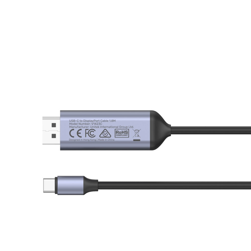 Unitek V1423C Videoadapterkabel USB-C zu DisplayPort 1,8 m Space-grau