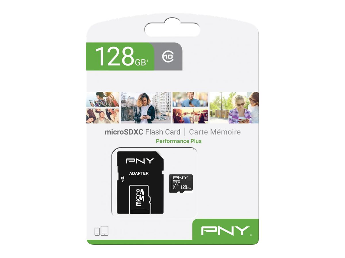 PNY Performance Plus microSDXC Speicherkarte 128 GB Class 10 mit SD-Adapter Schwarz