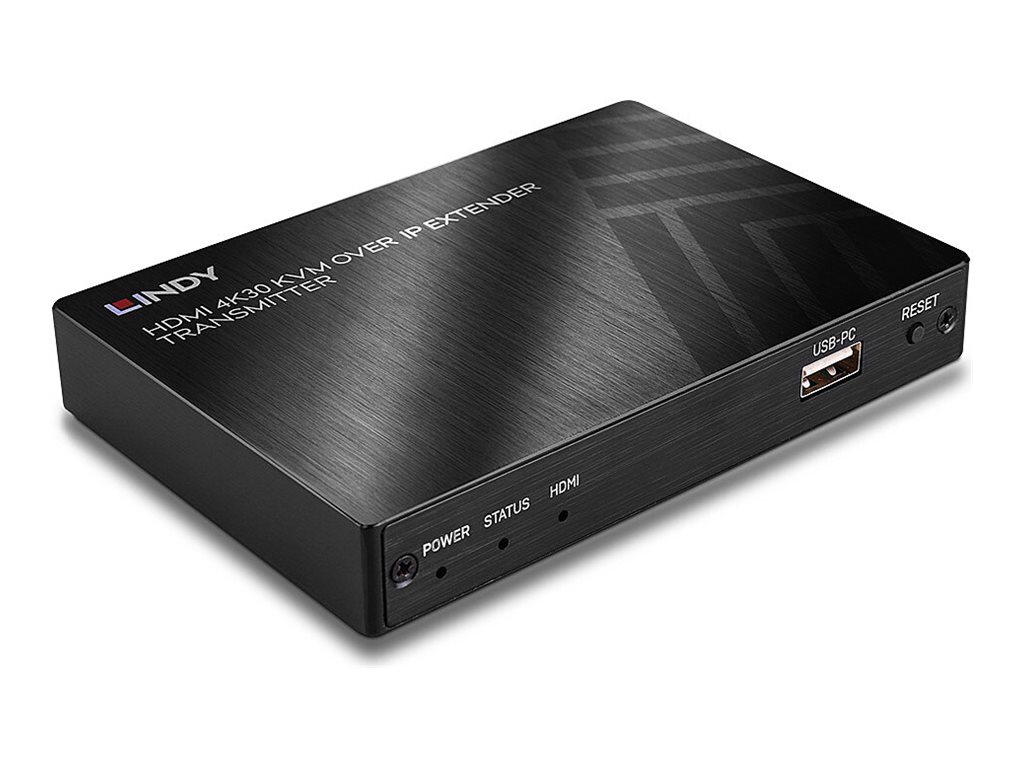 Lindy KVM over IP Extender Transmitter, 4K30 HDMI, USB HID, IR, 150 m, Schwarz