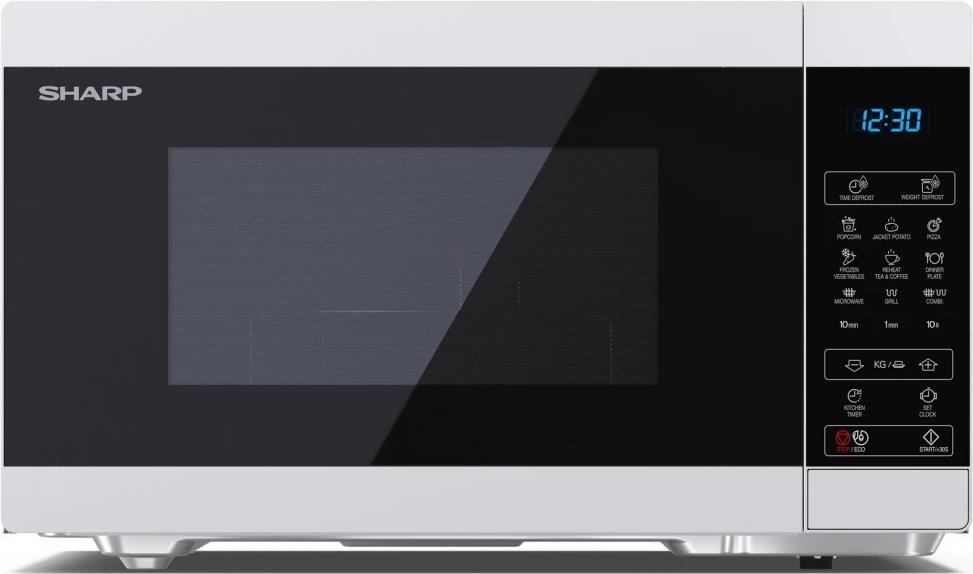 Sharp YC-MG81E-W Mikrowelle Schwarz - Weiß Grill-Mikrowelle Arbeitsplatte 28 l 900 W (YC-MG81EW) (geöffnet)