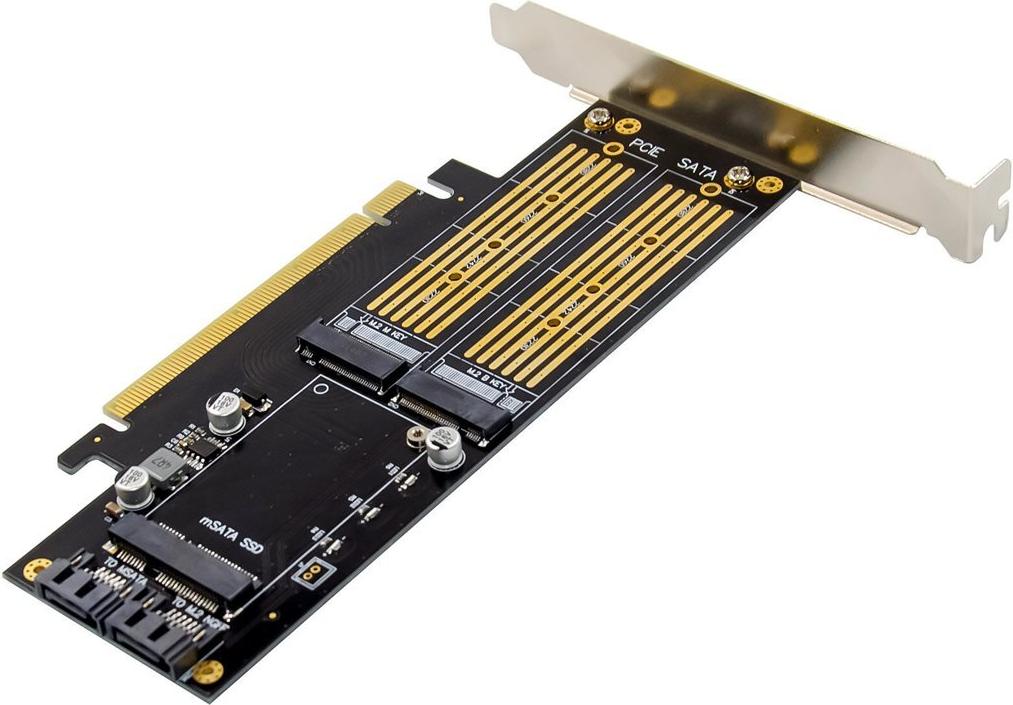 InLine PCIe-Karte x16 zu 2x M.2 1x mSATA Speicher-Controller PCIe 3.0 x16 Silber