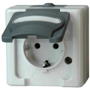 Schutzkontakt-Steckdose 1-fach, AP-Feuchtraum BLUE ELECTRIC grau 16 A, 250V (103356006)