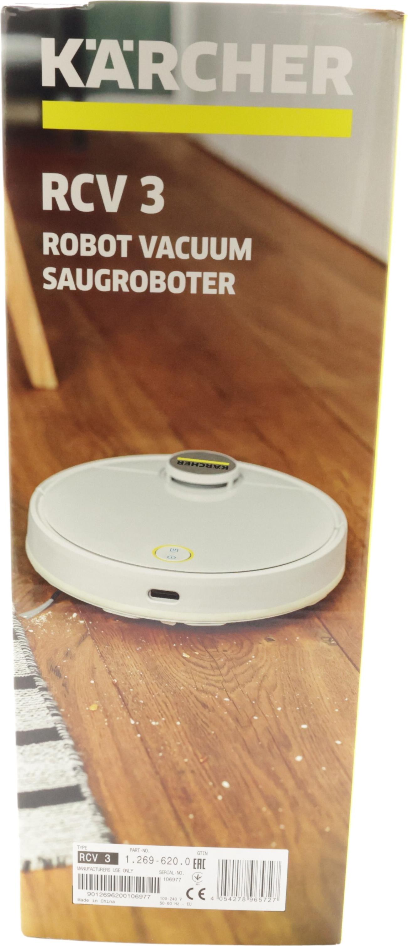 Kärcher RCV 3 Saug- und Wischroboter mit Ladestation – 2500 Pa, 120 min Laufzeit, Weiß