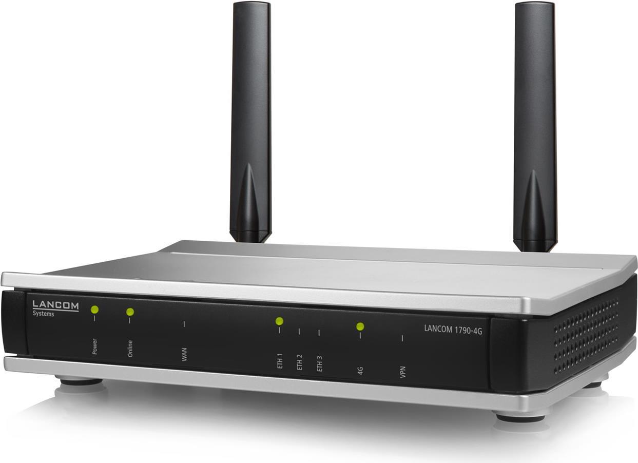 Lancom Router / 1790-4G (EU) / Leistungsstarker VPN-Router mit LTE-Modem für bis zu 300 MBit/s, abwärtskomp. zu HSPA+, HSxPA, UMTS, Gigabit Ethernet-Port zum Anschluss externer Modems, IPSec-VPN (5 Kanäle, opt. 25), 4x GE-Ports (802.3az), Load Balancing (62112)
