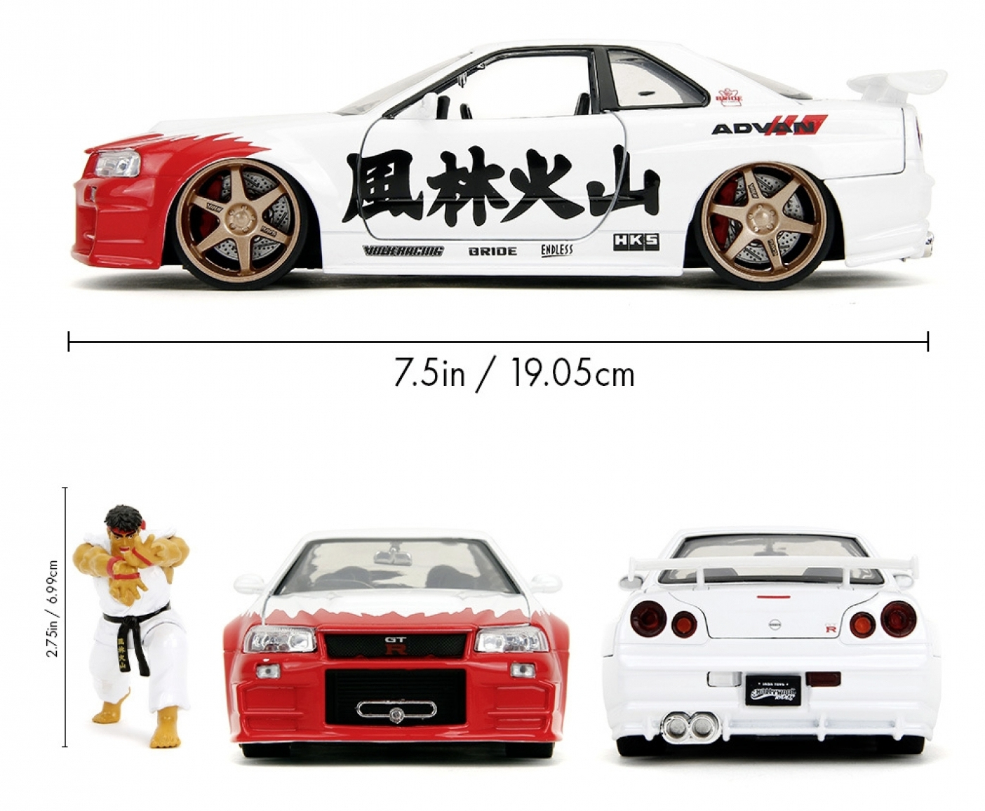 Jada Toys Street Fighter Ryu 1:24 Nissan Skyline GTR Rot, Weiß