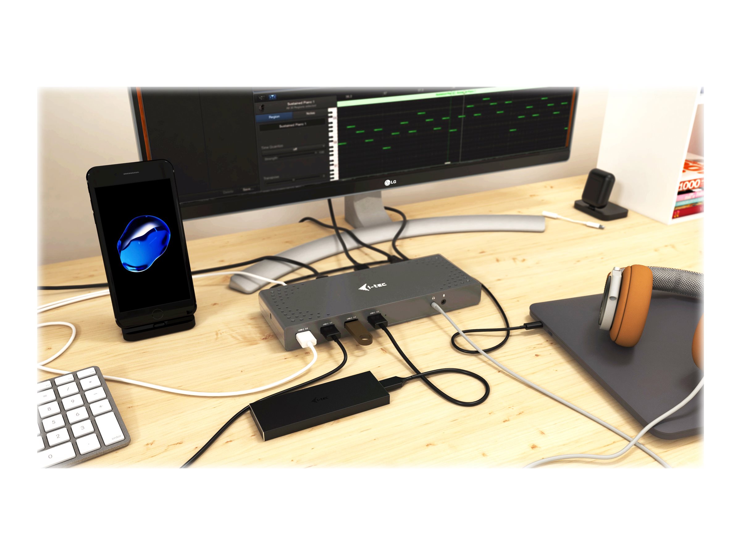 i-tec CADUAL4KDOCK USB-C/A 4K Dual Video Docking Station Schwarz, Türkis