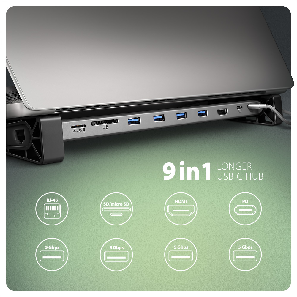 AXAGON HMC-10HLS Dockingstation HDMI 4K/60Hz RJ-45 100W PD Schwarz, Grau